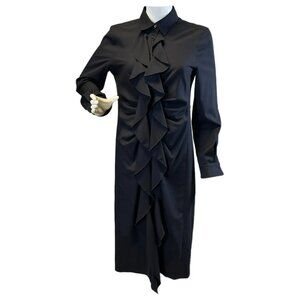 MaxMara RIOM Black Wool Ruffle Shirt Dress
